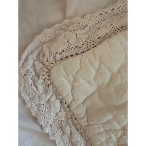 Simply Shabby Chic Crochet Lace Trim Pillow Sham ONE Linen‎ Blend Pink Quilted
